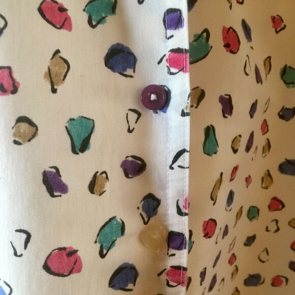 VTG 80s Cabrais White Button Down Blouse Short Sleeve Colorful Abstract S / M - Picture 4 of 7